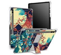 Coque souple pour Samsung Galaxy Tab S9 FE Plus 12,4" 2023 SM-X610/ X616B/X618U avec porte-stylo, dos transparent avec support Fuji Sakura papillon, coque de protection d'angle avec béquille rigide