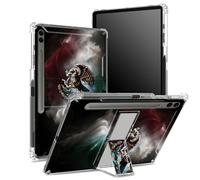 Coque souple pour Samsung Galaxy Tab S9 FE Plus 12,4" 2023 SM-X610/ X616B/X618U avec porte-stylo, dos transparent avec drapeau du Mexique, coque de protection d'angle avec béquille rigide