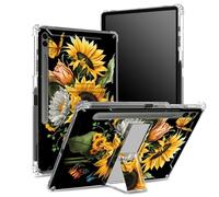 Coque souple pour Samsung Galaxy Tab S9 FE Plus 12,4" 2023 SM-X610/ X616B/X618U avec porte-stylo, dos transparent avec tournesols et papillons, coque de protection d'angle avec béquille rigide