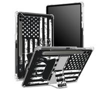 Coque souple pour Samsung Galaxy Tab S9 FE Plus 12,4" 2023 SM-X610/ X616B/X618U avec porte-stylo, dos transparent avec drapeau américain cerf, coque de protection d'angle avec béquille rigide