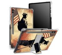 Coque souple pour Samsung Galaxy Tab S9 FE Plus 12,4" 2023 SM-X610/ X616B/X618U avec porte-stylo, dos transparent avec drapeau soldat, coque de protection d'angle avec béquille rigide
