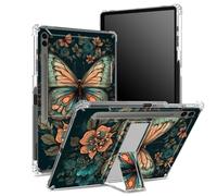 Coque souple pour Samsung Galaxy Tab S9 FE Plus 12,4" 2023 SM-X610/ X616B/X618U avec porte-stylo, dos transparent avec papillons et fleurs, coque de protection d'angle avec béquille rigide