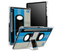 Coque souple pour Samsung Galaxy Tab S9 FE Plus 12,4" 2023 SM-X610/ X616B/X618U avec porte-stylo, dos transparent avec cassette bleue, coque de protection d'angle avec béquille rigide