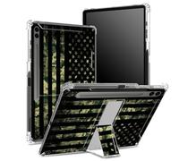 Coque souple pour Samsung Galaxy Tab S9 FE Plus 12,4" 2023 SM-X610/ X616B/ X618U avec porte-stylo S, dos transparent avec drapeau américain camouflage militaire, coque de protection d'angle avec