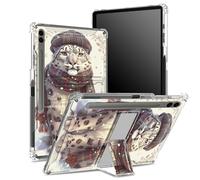 Coque souple pour Samsung Galaxy Tab S9 FE Plus 12,4" 2023 SM-X610/ X616B/X618U avec porte-stylo S, dos transparent avec animaux guépard en tenue d'hiver, coque de protection d'angle avec béquille