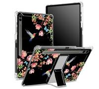 Coque souple pour Samsung Galaxy Tab S9 FE Plus 12,4" 2023 SM-X610/ X616B/X618U avec porte-stylo S, dos transparent avec colibri floral Sakura, coque de protection d'angle avec béquille rigide