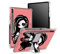 Coque souple pour Samsung Galaxy Tab S9 FE Plus 12,4" 2023 SM-X610/ X616B/X618U avec porte-stylo S, dos transparent avec jolie fille zombie, coque de protection d'angle avec béquille rigide