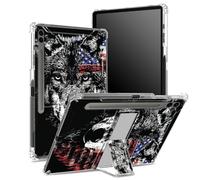 Coque souple pour Samsung Galaxy Tab S9 FE Plus 12,4" 2023 SM-X610/ X616B/X618U avec porte-stylo S, dos transparent avec drapeau américain loup, coque de protection d'angle avec béquille rigide