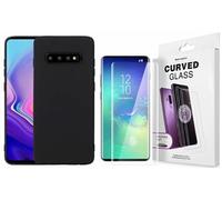 Coque Souple Silicone Pour Samsung Galaxy S10 Plus Noir + Verre Trempé Anti chocs et Rayures Vitre de Protection