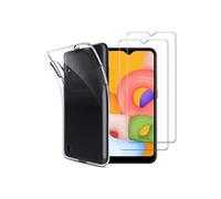NOVAGO Compatible avec Samsung Galaxy A01 -Pack complet- coque Résistante transparente + 2 films de protection écran en verre trempé (Transparent)
