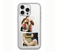 Coque souple transparente personnalisée avec deux photos et mots pour iPhone 17 16 15 14 13 12 Pro Max