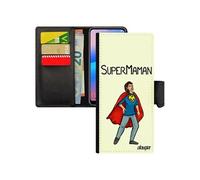 Coque super maman rabat Galaxy Note 20 portefeuille housse drole dessin texte comique heros blanc enfant mere made in France Samsung