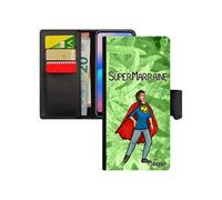 Coque super marraine Samsung A21s en simili cuir rabat 4G texte portable humour pochette pas cher vert naissance fille comics galaxy