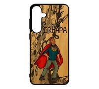 Coque Super Papa Pour S25+ Plus Bois Veritable Silicone Antichoc P¿Re Drole Fr¿Ne Bebe Original Gris Dessin Comique Pour Samsung Galaxy