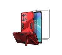 NOVAGO Compatible avec OnePlus Nord 2T 5G/1+Nord 2T 5G -Coque Rouge Résistante avec Support Pied Pliable+ 2 Films vitre Protection écran Verre trempé