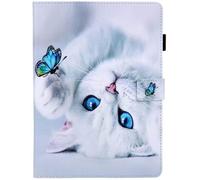 Coque Tablette 10 Pouces - AUTREMENT - Chat Blanc - Cuir PU - Portefeuille - Anti-choc