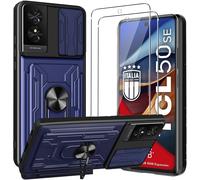 Coque Tcl 50 Se + 2 Verres Trempés ¿ Cache Coulissant Pour Caméra, Antichoc Avec Anneau Magnétique 360°, Coque Pc Rigide Et Bumper Tpu, Bleu