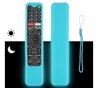 Coque télécommande en silicone compatible avec Sony 4 HD TV RMF-TX500E RMF-TX520U RMF-TX500U RMF-TX520E RMF-TX500P Télécommande vocale Couverture de protection antichoc avec bleu fluorescent et cordon