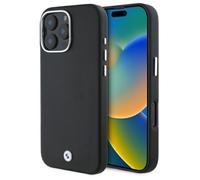 Coque téléphone - BMW - iPhone 16 Pro - Cuir noir - Métal - MagSafe