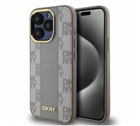 Coque Téléphone - DKNY - iPhone 15 Pro Max - Cuir à Carreaux - Beige - Mono Motif
