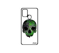 Coque tete de mort A21s en silicone squelette techno housse crane biker urbain homme masque os 4G alu street art Vert Samsung galaxy