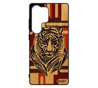 Coque Tigre Pour Samsung S25 Ultra Bois Veritable Silicone Cube Dessin Original Marron Jolie Tribal Geometrique Noir Ethnique Etui Pour Galaxy