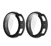 Coque tout-en-un compatible avec Amazfit Active Max, coque de protection en PC avec film de protection en verre trempé HD (noir mat + noir brillant)