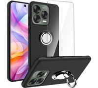 Coque Tpu Noire Pour Te Blade V70 Vita / Nubia V70 Design 6,7"" - Support Anneau Rotatif + Film Protecteur Écran Verre Trempé 9h