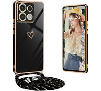 Coque Tpu Noire Pour Xiaomi Redmi Note 13 Pro 5g / Poco X6 ¿ Étui Avec Cordon Bandoulière Détachable Réglable, Motif C?ur Antidérapant