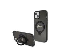 CG MOBILE Guess GUHMP15MHRSGSK Coque pour iPhone 15 Plus 6,7" Noir Hardcase Ring Stand Script Glitter
