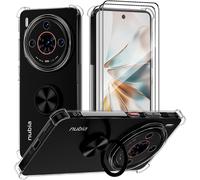 Coque Tpu Transparente Compatible Zte Nubia Z60s Pro ¿ Protection Anti-Chute 4 Coins, Bords Rehaussés Écran Et Caméra, Anneau Support Rotatif 360° Noir