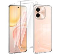 Coque Tpu Transparente Pour Vivo Y28 4g (6,68"") + 3x Verres Trempés 9h - Souple, Anti-Choc, Bords Surélevés, Anti-Empreintes