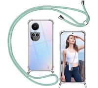 Coque Tpu Transparente Verte Compatible Oppo Reno 10 5g / Reno 10 Pro 5g - Étui Avec Cordon Réglable Tour De Cou Et Coins Airbags Antichoc