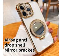 Coque transparente anti-chute en TPU galvanisé avec miroir de maquillage et support magnétique, compatible avec iPhone 17/6/7/8/X/XS/XR/11/12/13/14/15/16e, Galaxy S22/23/24, A04/05/06/A07/A17/A14/A15/