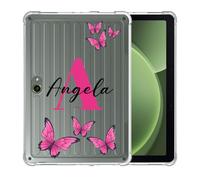 Coque transparente initiale personnalisée pour Samsung Galaxy Tab Active5 Pro 2025/Active4 Pro 2022/Active pro 2019 10,1", monogramme de nom personnalisé, motif papillon et cristal SM-X350/X358/T630