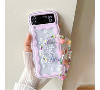 Coque Transparente Mignonne Fleur Fraîche Floral Rose Vague avec Bracelet pour Samsung Galaxy Z Flip3 Z Flip 4 Zflip 3 Flip4 Cover, C, pour Z Flip 3