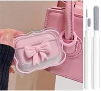 Coque transparente mignonne pour AirPods Pro 2/1 génération, motif nœud 3D féminin, protection antichoc en TPU souple pour Apple iPod Pro 2e/1ère génération, avec stylo de nettoyage et porte-clés pour