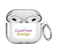 Coque transparente personnalisée pour AirPods 3e/3e génération avec mousqueton porte-clés, coque de protection souple antichoc pour Apple iPod 3 ème génération, logo photo personnalisable, transparent