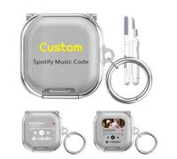 Coque transparente personnalisée pour Samsung Galaxy Buds 4 Pro/Buds4 avec support, verrouillage sécurisé, mousqueton et stylo de nettoyage, housse de protection personnalisée Spotify Music Song, gris