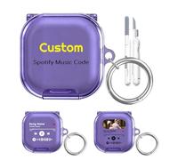 Coque transparente personnalisée pour Samsung Galaxy Buds 4 Pro/Buds4 avec support, verrouillage sécurisé, mousqueton et stylo de nettoyage, coque de protection personnalisée Spotify Music Song