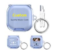 Coque transparente personnalisée pour Samsung Galaxy Buds 4 Pro/Buds4 avec support, verrouillage sécurisé, mousqueton et stylo de nettoyage, coque de protection personnalisée Spotify Music Song, bleu