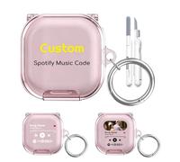 Coque transparente personnalisée pour Samsung Galaxy Buds 4 Pro/Buds4 avec support, verrouillage sécurisé, mousqueton et stylo de nettoyage, coque de protection personnalisée Spotify Music Song, rose