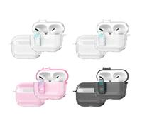 Coque transparente pour AirPods Pro 3 avec verrouillage, coque rigide antichoc pour empêcher les écouteurs de se perdre (paillettes roses transparentes)