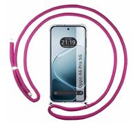 Coque transparente pour OPPO A6 Pro 5G avec cordon rose fuchsia
