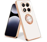 Coque Ultra-Fine En Silicone Tpu Compatible Avec Xiaomi Redmi Note 14 Pro 5g - Anneau Magnétique Rotatif 360° Avec Support Voiture - Blanc