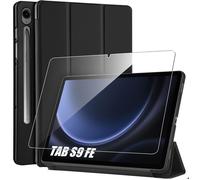 Coque + Verre Trempé -E.F.CONNECTION - pour Samsung Galaxy Tab S9 FE - Protection Anti-Rayures - Support Veille-Réveil - Noir