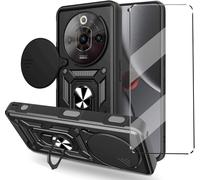 Coque + Verre Trempé Pour Nubia Focus Pro 5g - Protection Antichoc, Cache Caméra Coulissant, Anneau Support 360° Noir