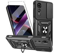 Coque + Verre Trempé Pour Nubia Neo 2 5g ¿ Housse Silicone Antichoc Noire, Bord Surélevé, Cache Coulissant Pour Caméra Et Anneau Support Rotatif 360°