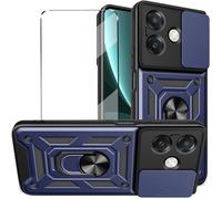 Coque + Verre Trempé Pour Oppo A5 Pro 5g - Protection Anti-Chocs, Cache Caméra Coulissant Et Support Rotatif 360°, Bleu Marine