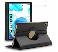 Coque + VERRE Trempé Realme Pad 10.4 2021 Housse Etui Rotatif 360 PU Cuir, Noir